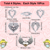 40pcs 4 styles Tibetan Style Alloy Pendants, Heart Wing Charm, Antique Silver, 9.5~28.5x10~36.5x1.5~5mm, Hole: 1.5~2.5mm, 10pcs/style