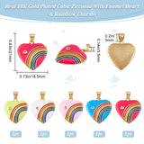 5Pcs 5 Colors Brass Micro Pave Cubic Zirconia Pendants, with Enamel, Real 18K Gold Plated, Heart & Rainbow Charm, Mixed Color, 21x18.5x3.5mm, Hole: 3.5x5mm, 1pc/color