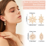 12Pcs 2 Style Brass Pendants, Sun, Real 18K Gold Plated, 22~28x19~24.5x2~3mm, Hole: 1.2~2mm, 6pcs/style