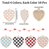 40Pcs 4 Colors Alloy Enamel Pendants, Cadmium Free & Nickel Free & Lead Free, Light Gold, Heart with Plaid, Mixed Color, 17x17x1.5mm, Hole: 1.6mm, 10pcs/color