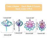 12Pcs 6 Style 304 Stainless Steel Pendants,  Flower, Mixed Color, 27.5~28x25x1.5mm, Hole: 1.4mm, 2pcs/style