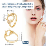 4Pcs Brass Cubic Zirconia Adjustable Ring Components, 4 Claw Prong Ring Settings, Oval, Long-Lasting Plated, Cadmium Free & Lead Free, Golden, Tray: 10x8mm, US Size 7 3/4(17.9mm)