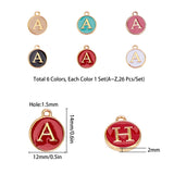 Golden Plated Alloy Enamel Charms, Enamelled Sequins, Flat Round with Alphabet, Letter A~Z, Mixed Color, 14x12x2mm, Hole: 1.5mm, 156pcs/box