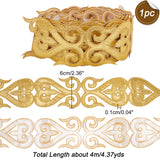 Polyester Heart Floral Embroidery Lace Trim, Garment Accessories, Gold, 2-3/8 inch(60mm), about 4.37 Yards(4m)/pc