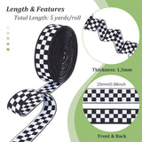 5 Yards Polyester Elastic Band, Wide Webbing Cord, Flat with Tartan Pattern, Black, 1 inch(25mm)