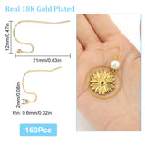 160Pcs 316 Surgical Stainless Steel Earring Hooks, Shepherd's Hook Ear Wire, Real 18K Gold Plated, 21x12x2mm, Pin: 0.6mm