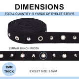 5 Yards Flat Cotton Ribbon, with Silver Color Plated Alloy Eyelets and Rivets, Garment Accessories, with Metallic Wire Twist Ties, Black, 1 inch(25mm)