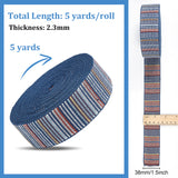 5 Yards Polyester Ribbons, Jacquard Ribbon, Stripe Pattern, Marine Blue, 1-1/2 inch(38mm)