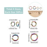 200Pcs 4 Styles Rainbow Color Stainless Steel Open Jump Rings, 3.5~6x0.6~0.8mm, 50pcs/style