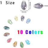 AB-Color Plated Glass Beads, Faceted, teardrop, Mixed Color, 11~12x8mm, Hole: 1mm, 200pcs/box