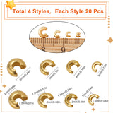 80Pcs 4 Style 304 Stainless Steel Crimp Beads Cover, Golden, 3~6x1.5~2.5mm, Hole: 1~2mm, 20pcs/style