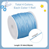 4 Rolls 4 Colors Nylon Thread, Rattail Satin Cord, Round, Mixed Color, 1mm, about 32.8yards/roll, 1 roll/color