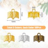 150Pcs 3 Colors Alloy Charms, Book, Mixed Color, 11x12x3.5mm, Hole: 2mm, 50pcs/color