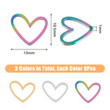 24Pcs 3 Colors 201 Stainless Steel Linking Rings, Laser Cut, Asymmetrical Heart, Mixed Color, 10.5x13x1mm, 8pcs/color