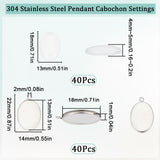 DIY Blank Oval Dome Pendant Making Kit, Including 304 Stainless Steel Pendant Settings, Glass Cabochons, Stainless Steel Color, 80Pcs/box