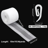 1 Bag Plastic Window Curtain Hooks, for Top of Curtains Fittings, Single Hooks For Curtains, with 10M Nylon Wave Fold Curtain Tape, Mixed Color, Hooks: 12x28mm, 90~100pcs/bag