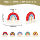 5Pcs 5 Colors Macrame Weaving Rainbow Tassel Pendants, with Golden Iron Loops, Mixed Color, 40mm, Hole: 4mm, 1Pc/color