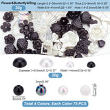 DIY Jewelry Making Finding Kit, Including Resin Cabochons and Beads, Acrylic Beads, Flower & Butterfly & Ring & Half Round, Black and White, 4~30x4~41x2~9mm, Hole: 1.4~2.5mm