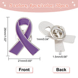 30Pcs 5 Colors Awareness Ribbon Enamel Pin, Platinum Alloy Brooch for Backpacks Clothes Jackets Hats, Mixed Color, 26x21x1.5mm, Pin: 1mm, 6pcs/color
