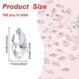 100Pcs Pointed Back Glass Rhinestone Cabochons, Faceted, Horse Eye, Crystal, 15x7x4mm