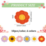 60Pcs 6 Colors Two Tone Polyester Knitted Appliques, Flower, Mixed Color, 31x33x2mm, 10pcs/color