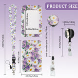 Flower Pattern ABS Plastic ID Badge Holder Sets, include Lanyard and Retractable Badge Reel, ID Card Holders with Clear Window, Rectangle, Lilac, 110x69x5.5mm