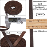 5M Flat Cowhide Leather Cord, Jewelry DIY Making Material, Coffee, 8x1mm, about 5.47 Yards(5m)/Bundle