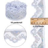 Waved Polyester Lace Trim, with Paillette, White, 2 inch(50mm), about 10 yards/pc