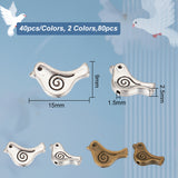 80pcs Tibetan Style Alloy Beads, Bird, Mixed Color, 9x15x2.5mm, Hole: 1.5mm