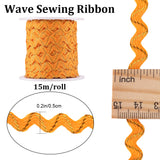 1Pc Sparkle Wavy Polyester Ribbons, with 1Pc Plastic Empty Spools, Orange, 1/4 inch(5mm), about 16.40~18.59 Yards(15~17m)/Roll