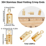 180Pcs 304 Stainless Steel Folding Crimp Ends, Fold Over Crimp Cord Ends, Golden, 10.5x5.5x4.5mm, Hole: 1.2mm, Inner Diameter: 4~4.5mm, 100Pcs/box