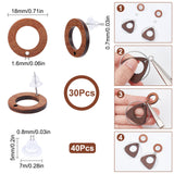 30Pcs Walnut Wood Stud Earring, with 304 Stainless Steel Pins and 40Pcs Plastic Ear Nuts, Ring, Tan, 18mm, Hole: 1.6mm, Pin: 0.7mm