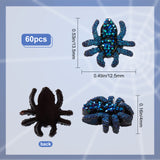 60Pcs Opaque Resin Cabochons, with Rhinestone, Spider, Marine Blue, 12.5x13.5x4mm