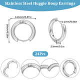 12 Pairs 202 Stainless Steel Huggie Hoop Earrings with 316 Surgical Stainless Steel Pins, Stainless Steel Color, 10 Gauge, 14.5x14x2.5mm, Pin: 1mm