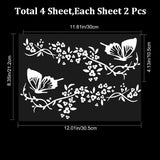 PVC Cartoon Self Adhesive Car Stickers, Waterproof Floral Butterfly Car Decorative Decals for Car Decoration, Silver, 305x212x0.2mm