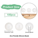 Food Grade Eco-Friendly Silicone Beads, Chewing Beads For Teethers, DIY Nursing Necklaces Making, Round, Snow, 12mm, Hole: 2mm