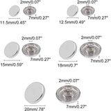 Alloy Shank Buttons, 1-Hole, Flat Round, Platinum, 11.5~20x7mm, Hole: 2mm, 20pcs/size, 100pcs/box