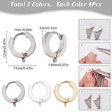 12Pcs 3 Colors 201 Stainless Steel Huggie Hoop Earrings Findings, with Vertical Loops and 316 Surgical Stainless Steel Pins, Ring, Mixed Color, 12x11x3mm, Hole: 1.8mm, Pin: 1mm, 4Pcs/color