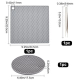 3Pcs 3 Style Flat Round & Square Rubber Hot Mat, with 304 Stainless Steel Beading Tweezers, for Hot Dishes Heat Resistant Heat Insulation Pad Kitchen Tool, Gray, 175~235x175~235x5~6mm, Hole: 12mm, 3 style, 1pcs/style, 3pcs