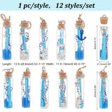 Natural Conch Shell & Howlite Chip & Paper in Glass Bottle Pendant Decorations, with Alloy Pendant and Jute Cord Hanging Decorations, Anchor & Helm/Sea Turtle/Rudder Helm, Mixed Color, 93mm, 12 style, 1pc/style, 12pcs/set