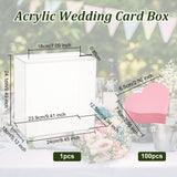 Rectangle Acrylic Wedding Card Box, Wedding Cards Holder Case, with 100Pcs Heart Paper Cards for Reception, Wedding Money Box, Clear, 13x24x24.1cm, 1pc