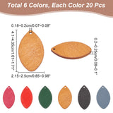 140Pcs 7 Colors Wood Pendants, Dyed, Leaf Charms, Mixed Color, 41~43.5x21.5~25x2~2.5mm, Hole: 1.8~2mm, 20pcs/color