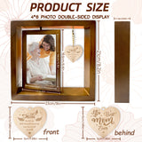 Double Sided Wooden Rotating Photo Frames with DIY Word Mom Heart, for Tabletop, Wing, 210x230x15mm