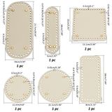 6Pcs 6 Style Flat Round PU Leather Knitting Crochet Bags Nail Bottom Shaper Pad, with Metal Nail, for Bag Bottom Accessories, Light Goldenrod Yellow, 12.2~21.7x5~15.1x0.4~1cm, Hole: 4.5~5mm, 1pc/style