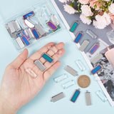 DIY Rectangle Pendant Making Kit, Including 304 Stainless Steel Pendant Cabochon Settings, Glass Cabochons, Mixed Color, 64Pcs/box
