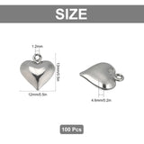 100Pcs 304 Stainless Steel Pendants, Heart, Stainless Steel Color, 13x12x4.6mm, Hole: 1.2mm