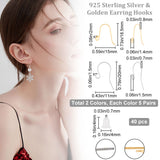 10 Pairs 2 Style 925 Sterling Silver Earring Hooks, Shepherd's Hook Ear Wire, with 40Pcs Resin Ear Nuts, Golden & Silver, 15~21.5x11~18.5x1.5~2mm, Pin: 0.7~0.8mm, 5 Pair/style