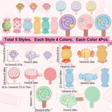 80Pcs 20 Style Opaque Resin Cabochons, Imitation Food, Ice Cream & Lollipop & Candy, Mixed Color, 12~30x14.5~27.5x6~10mm, 4Pcs/style