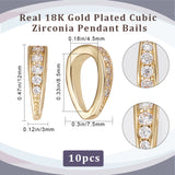 10Pcs Rack Plating Brass Micro Pave Cubic Zirconia Snap on Bails, Real 18K Gold Plated, 12x7.5x3mm, Hole: 4.5x8.5mm