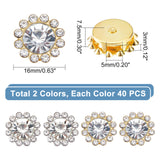 80Pcs 2 Colors Sew on Rhinestone, Resin Rhinestone, with Iron Prong Settings, Garments Accessories, Faceted, Flower, Platinum & Golden, 16x7.5mm, Hole: 5x3mm, 40pcs/color